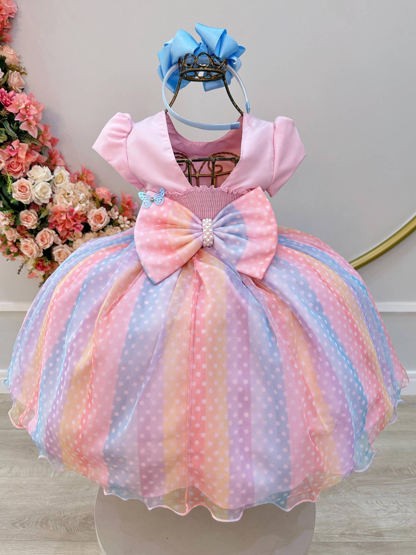 Vestido infantil rosa Jardín encantado Lluvia de amor Arcoíris