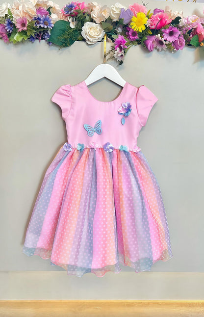 Vestido infantil rosa Jardín encantado Lluvia de amor Arcoíris