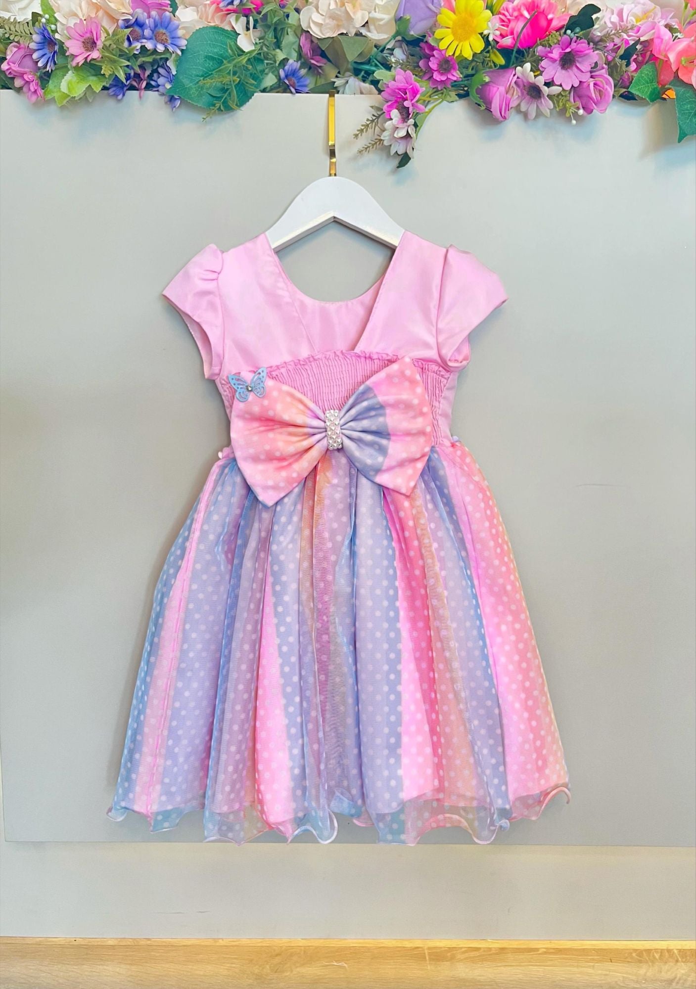 Vestido infantil rosa Jardín encantado Lluvia de amor Arcoíris