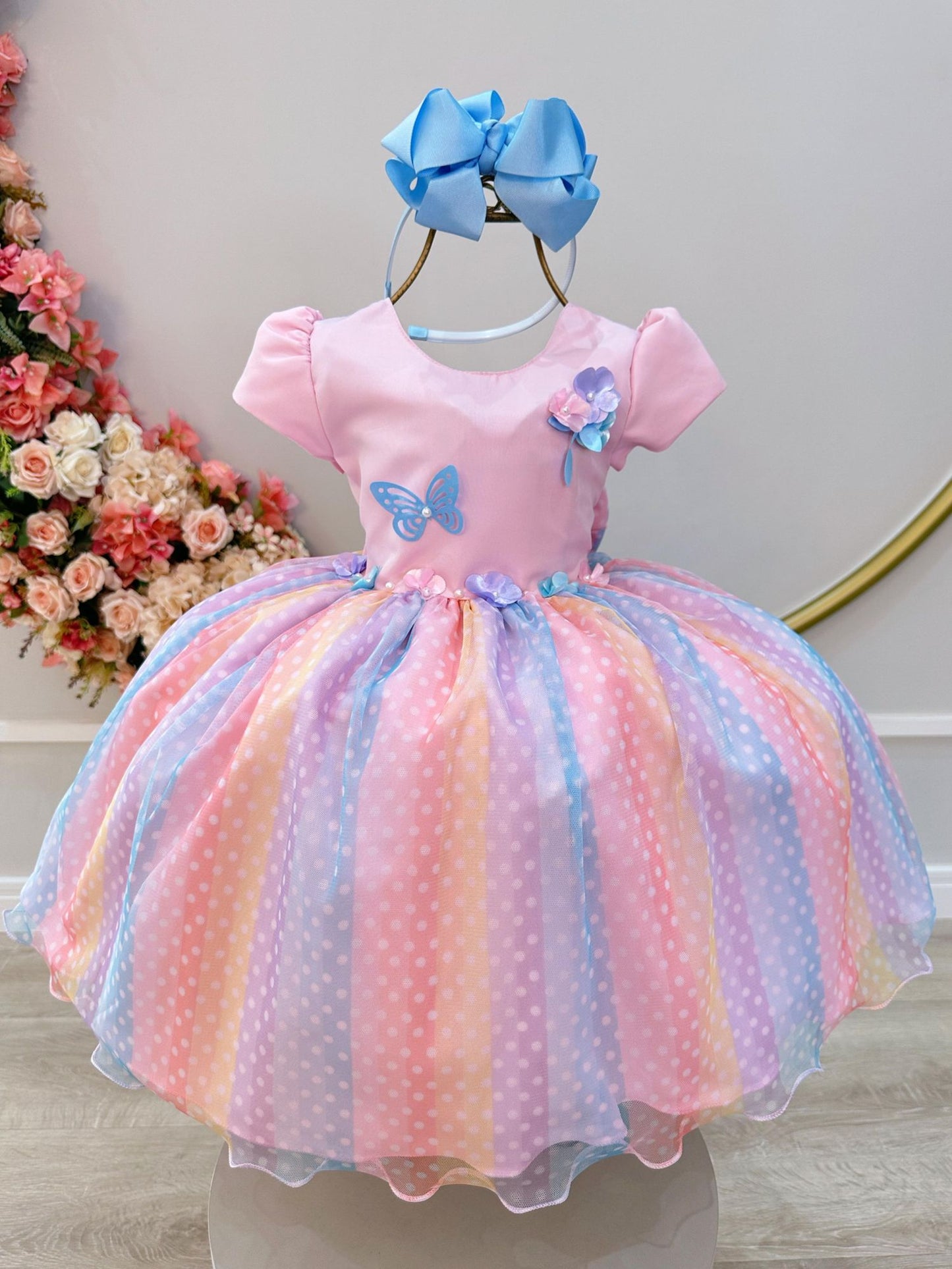 Vestido infantil rosa Jardín encantado Lluvia de amor Arcoíris