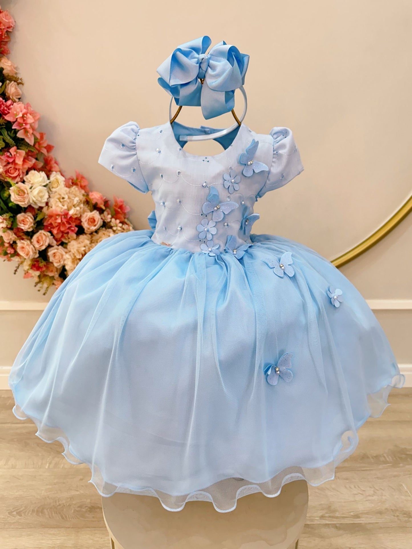 Vestido infantil azul claro Jardín encantado Fiestas de niñas de las flores