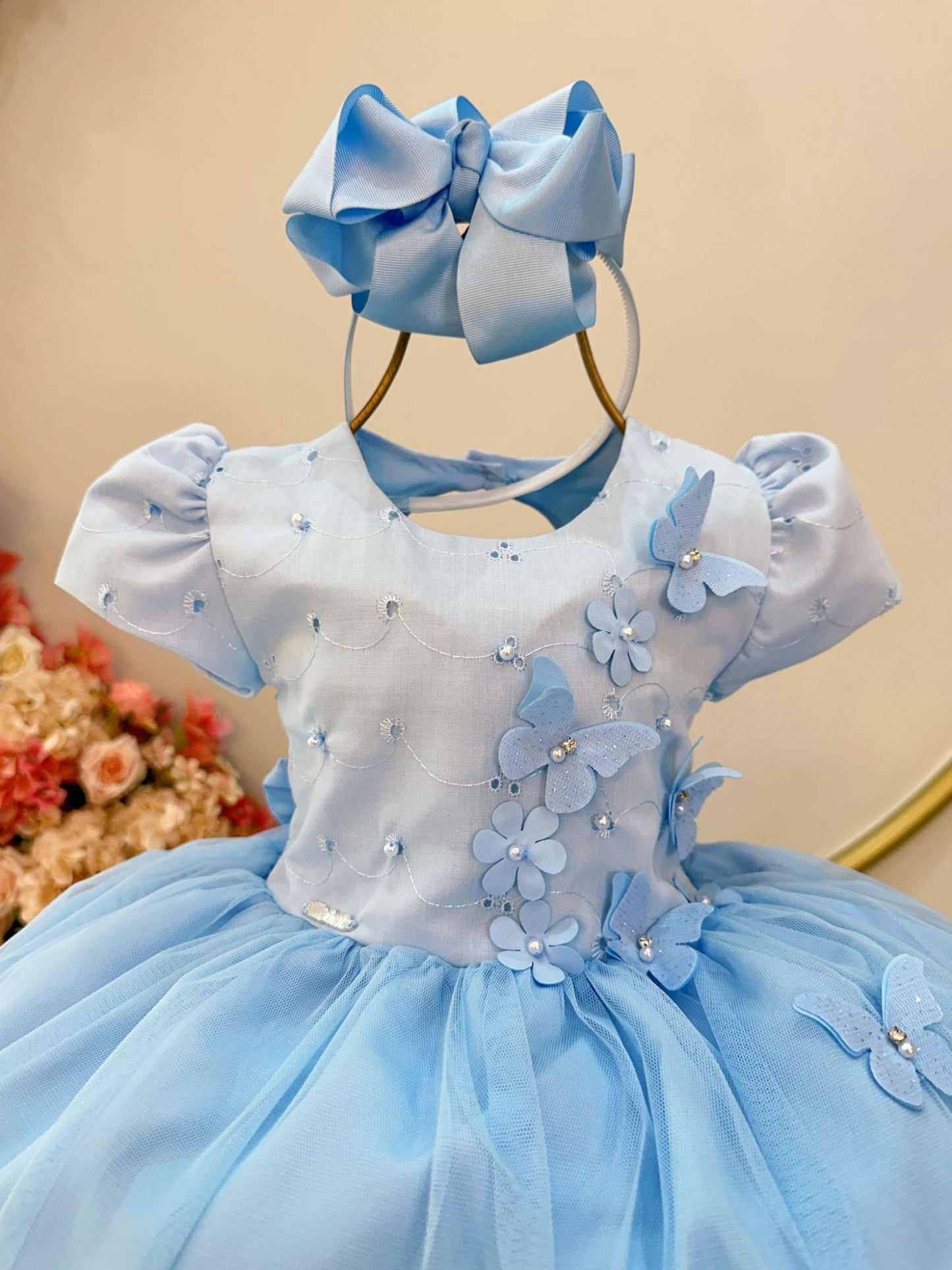 Vestido infantil azul claro Jardín encantado Fiestas de niñas de las flores