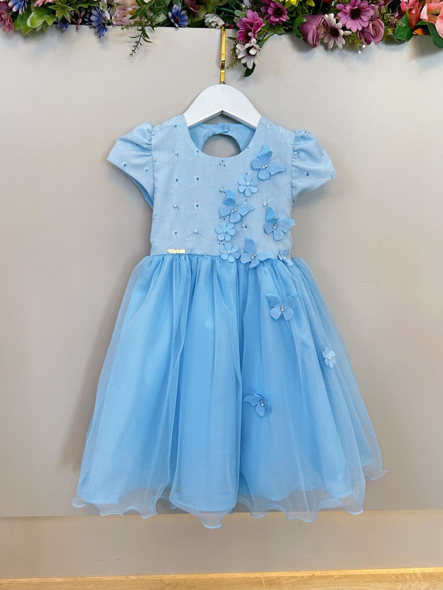Vestido infantil azul claro Jardín encantado Fiestas de niñas de las flores