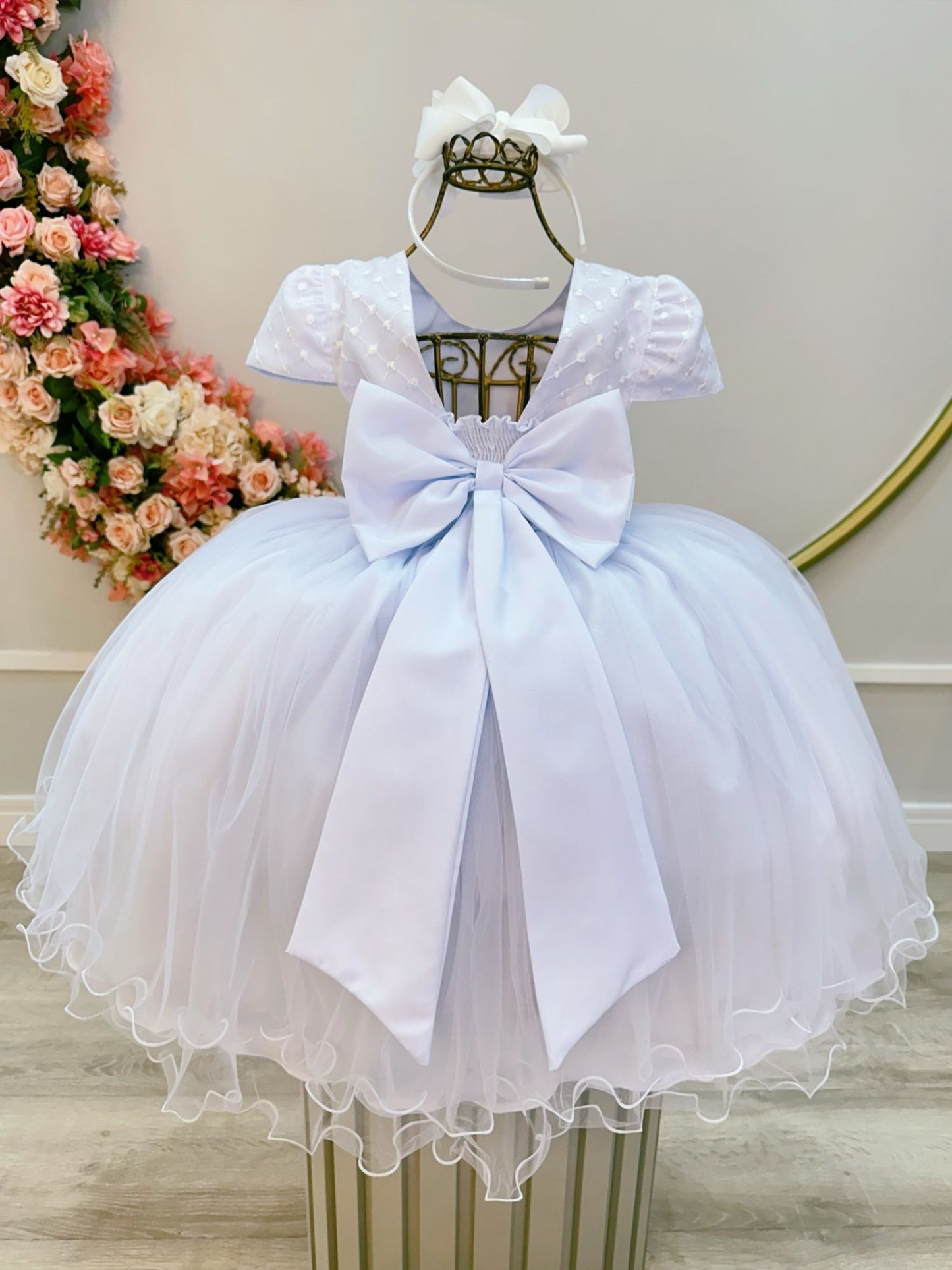Vestido infantil blanco con busto y encaje para bodas