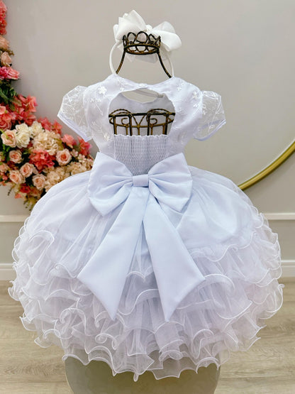 Vestido infantil blanco Jardín Encantado con falda con volantes