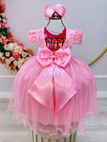 Vestido infantil de tul rosa con encaje de lujo para fiestas de boda