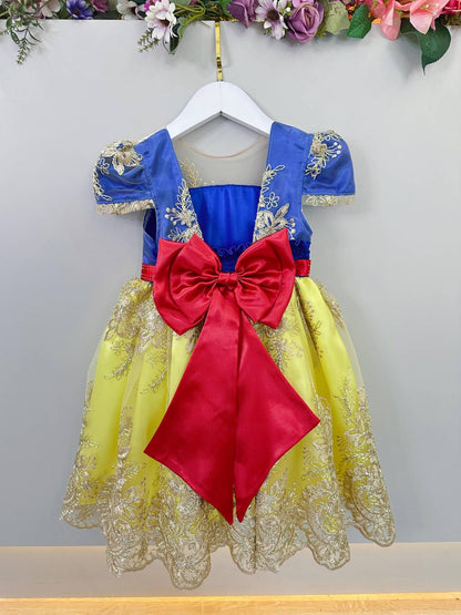 Vestido infantil de Blancanieves con encaje dorado para fiestas