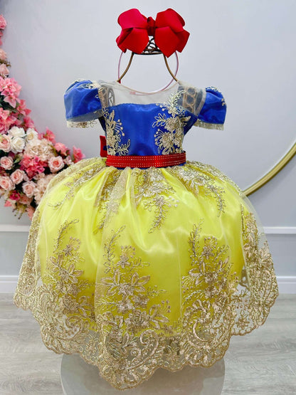 Vestido infantil de Blancanieves con encaje dorado para fiestas