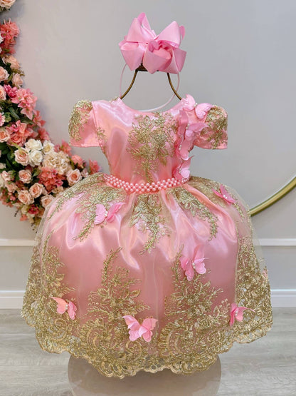 Vestido infantil de jardín encantado rosa con encaje real