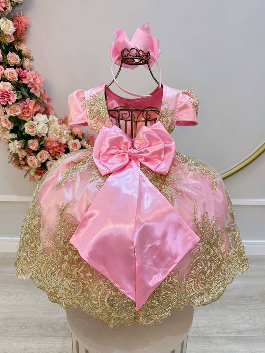 Vestido infantil de jardín encantado rosa con encaje real