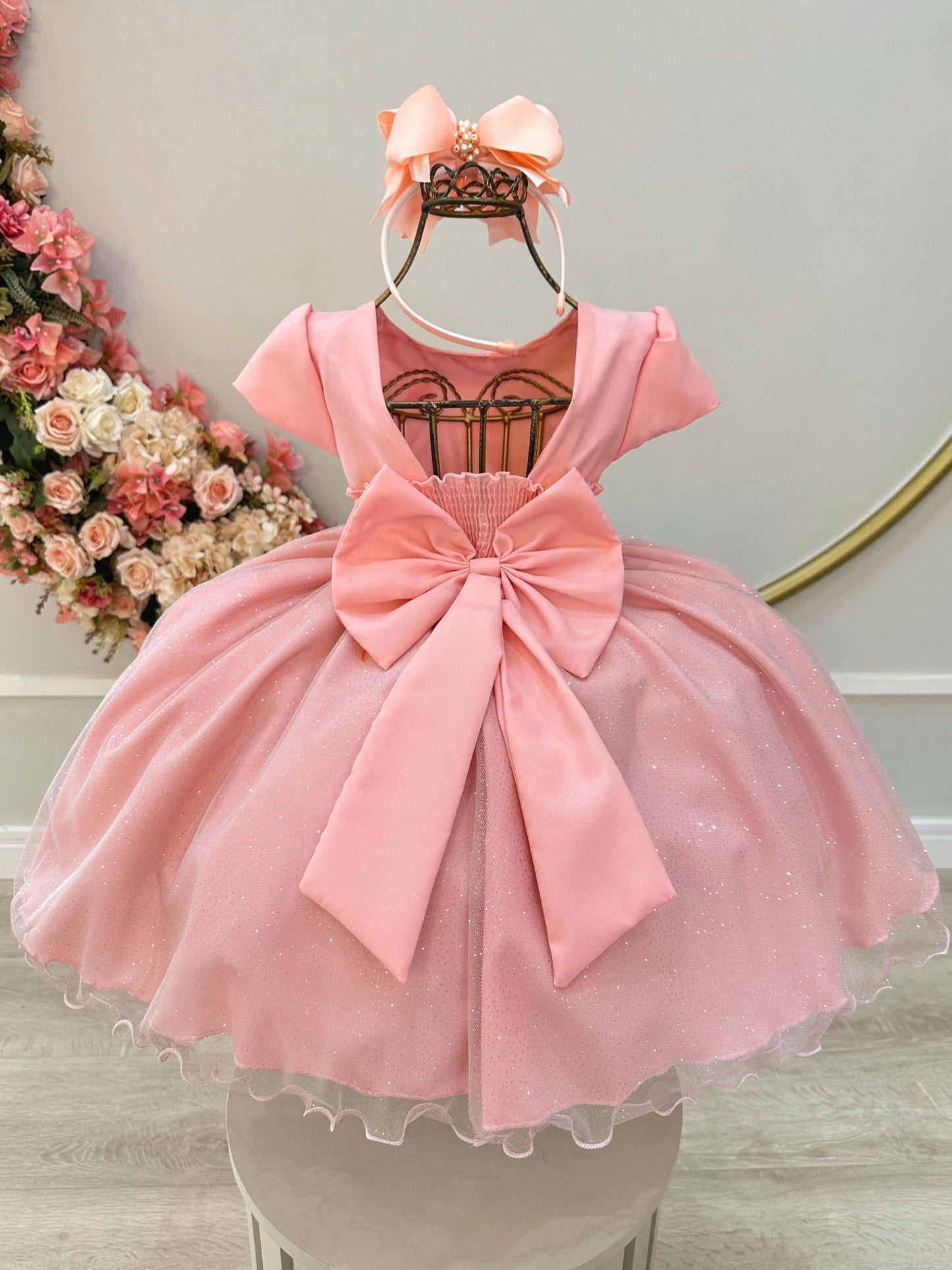 Vestido Infantil Salmão Jardim Encantado Festas Luxo