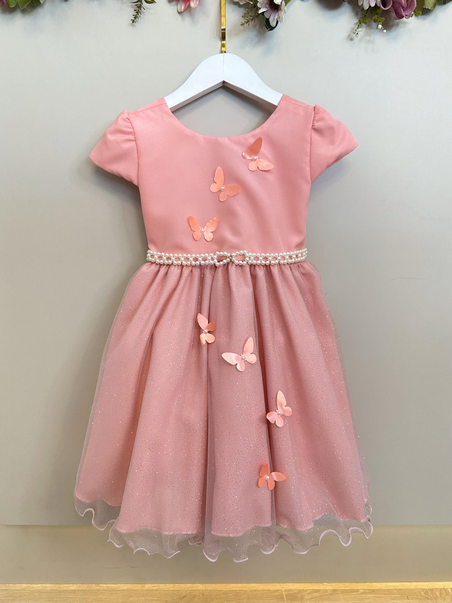 Vestido Infantil Salmão Jardim Encantado Festas Luxo