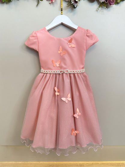 Vestido Infantil Salmão Jardim Encantado Festas Luxo