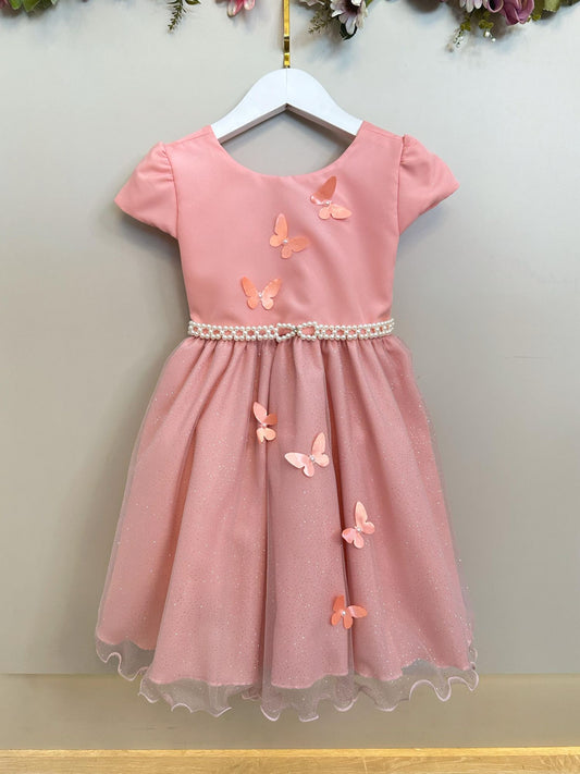 Vestido Infantil Salmão Jardim Encantado Festas Luxo