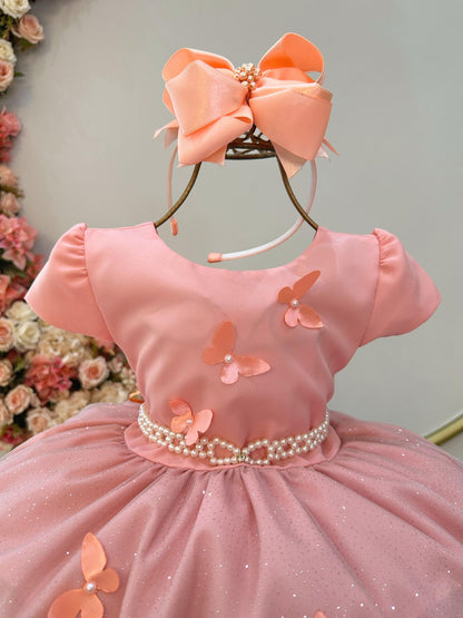 Vestido Infantil Salmão Jardim Encantado Festas Luxo