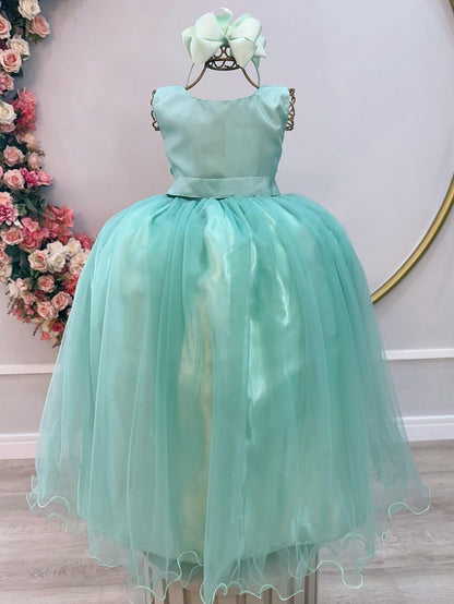 Vestido largo verde menta para niña de las flores para bodas de lujo 