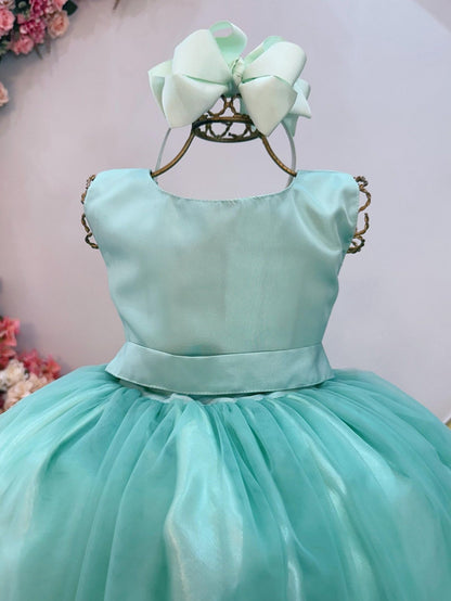 Vestido largo verde menta para niña de las flores para bodas de lujo 