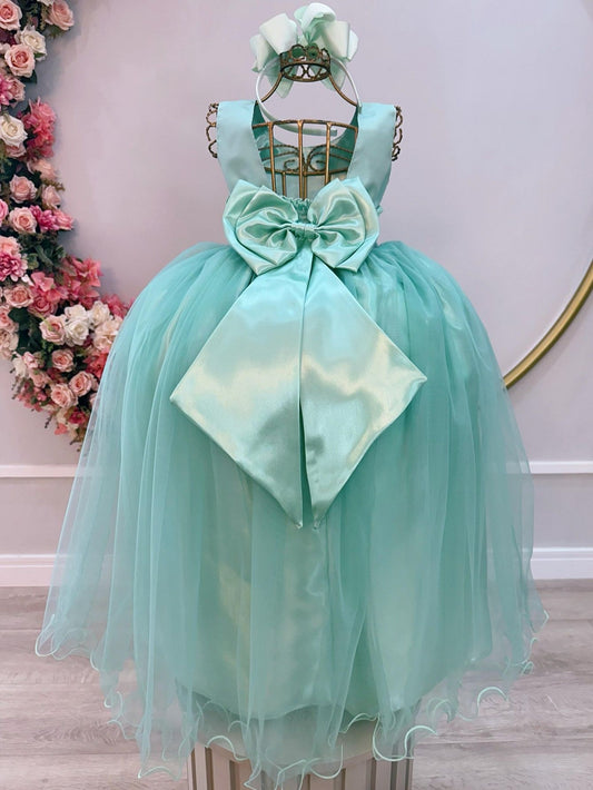 Vestido largo verde menta para niña de las flores para bodas de lujo 