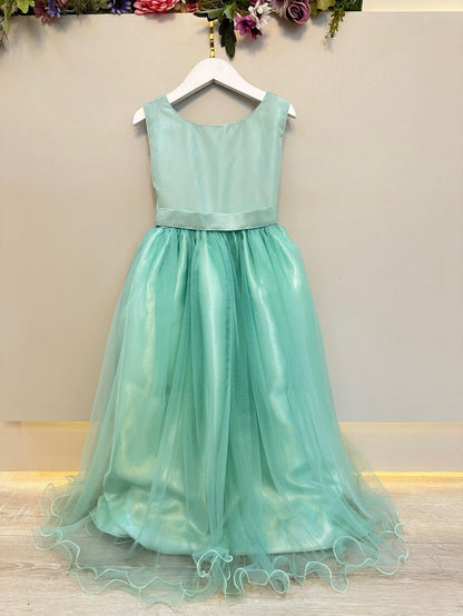 Vestido largo verde menta para niña de las flores para bodas de lujo 