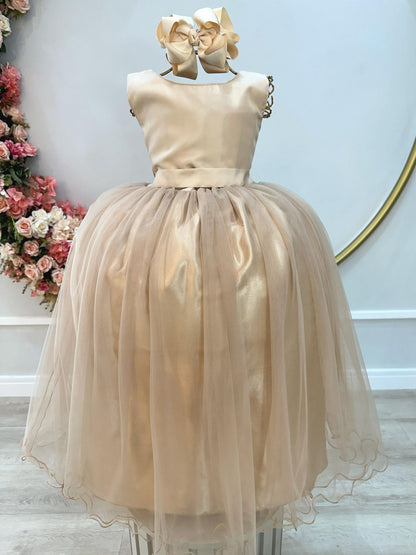 Vestido largo dorado para niña de las flores para bodas de lujo 