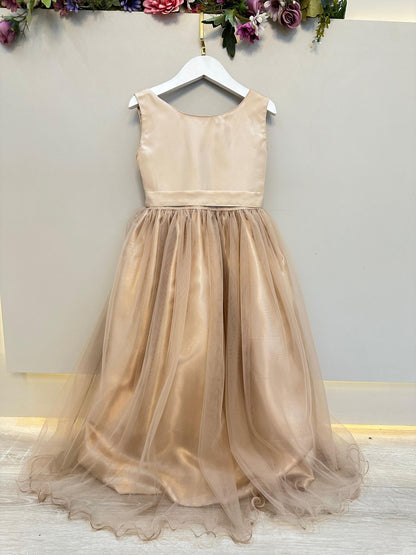 Vestido largo dorado para niña de las flores para bodas de lujo 