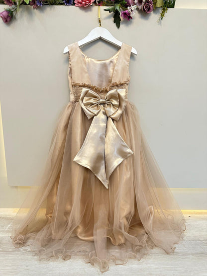 Vestido largo dorado para niña de las flores para bodas de lujo 