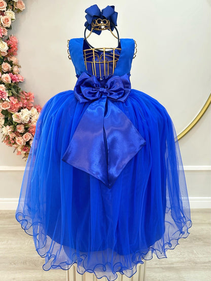Vestido largo azul real para niña de las flores para fiestas de lujo 
