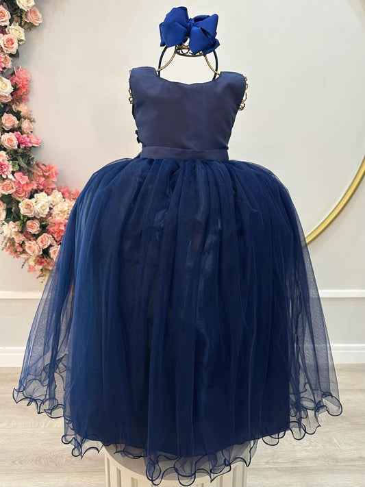 Vestido largo azul marino infantil para fiestas de damas de honor de lujo 