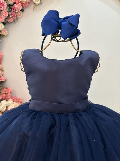 Vestido largo azul marino infantil para fiestas de damas de honor de lujo 
