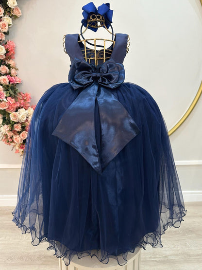 Vestido largo azul marino infantil para fiestas de damas de honor de lujo 