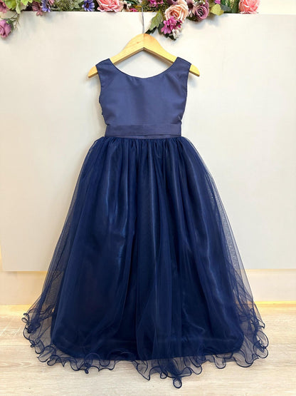 Vestido largo azul marino infantil para fiestas de damas de honor de lujo 