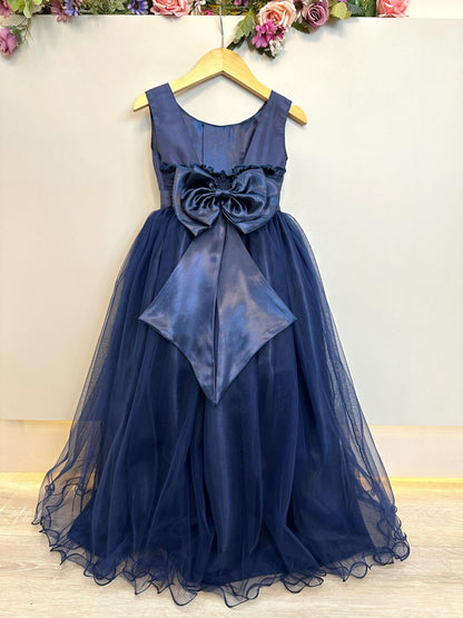 Vestido largo azul marino infantil para fiestas de damas de honor de lujo 