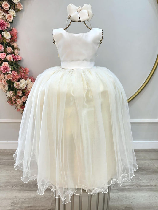 Vestido largo de niña de las flores en color blanco roto para fiestas de lujo 