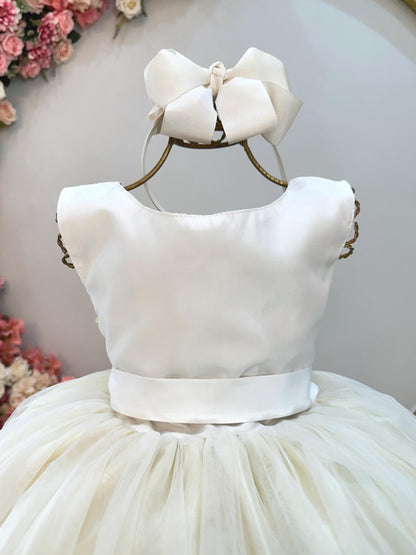 Vestido largo de niña de las flores en color blanco roto para fiestas de lujo 