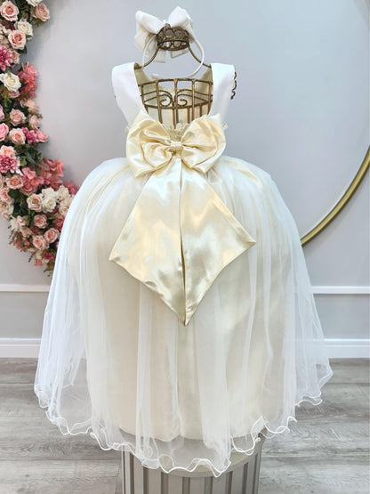 Vestido largo de niña de las flores en color blanco roto para fiestas de lujo 