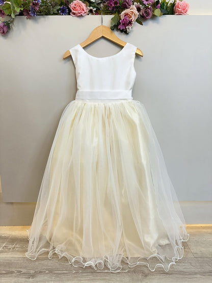 Vestido largo de niña de las flores en color blanco roto para fiestas de lujo 