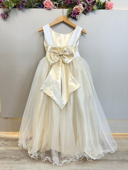 Vestido largo de niña de las flores en color blanco roto para fiestas de lujo 