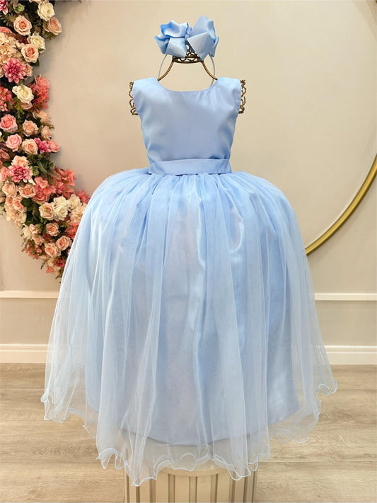 Vestido largo azul claro para niña para fiestas de lujo 