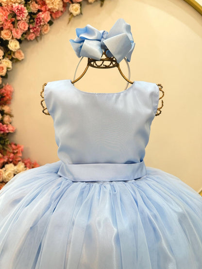 Vestido largo azul claro para niña para fiestas de lujo 