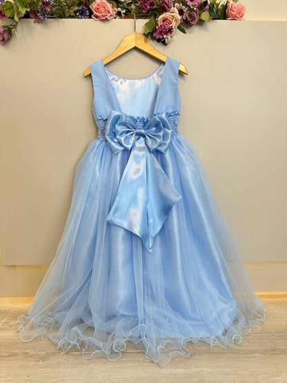 Vestido largo azul claro para niña para fiestas de lujo 