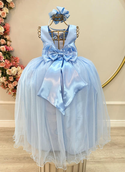 Vestido largo azul claro para niña para fiestas de lujo 
