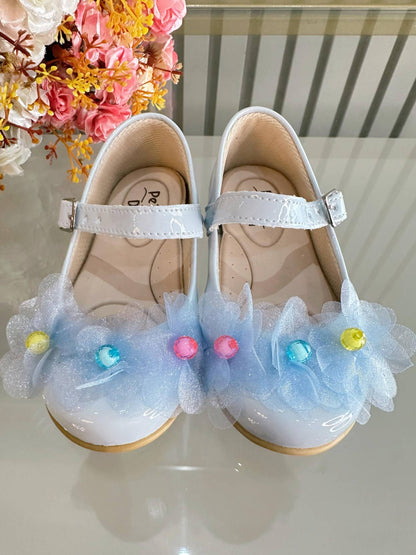 Zapatos infantiles de charol azul claro, Jardín Encantado de Lujo