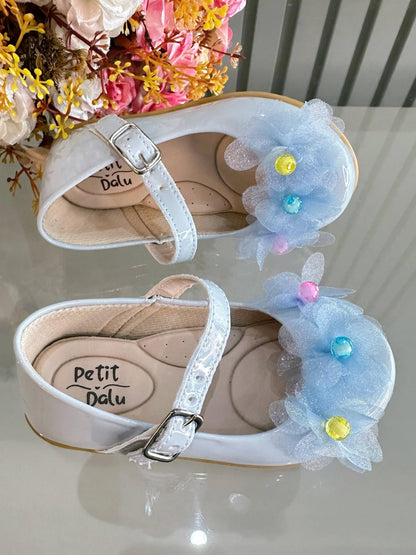 Zapatos infantiles de charol azul claro, Jardín Encantado de Lujo