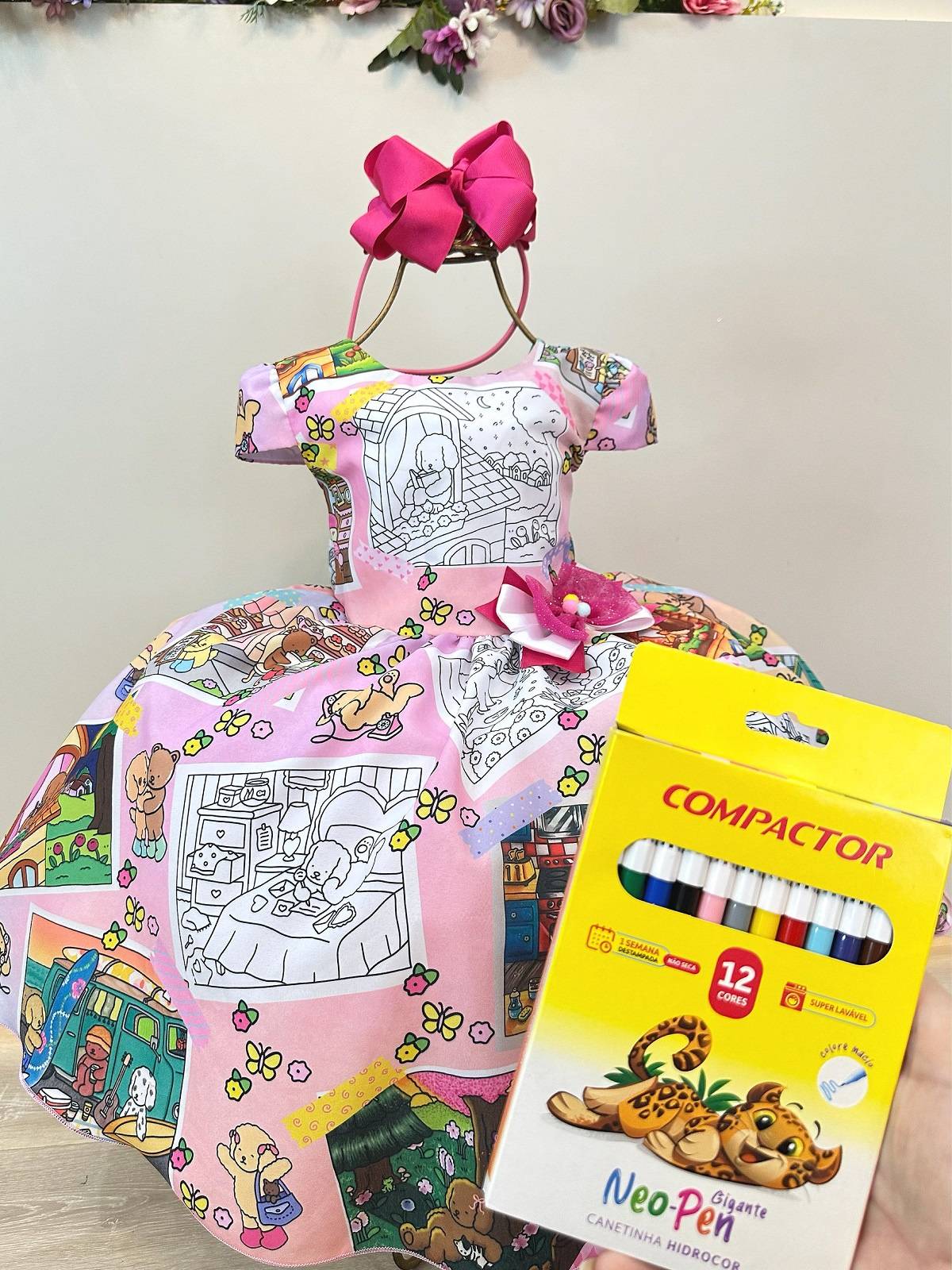 Vestido Infantil Bobbie goods Festas Pinte e Lave + Canetinhas 12 Cores