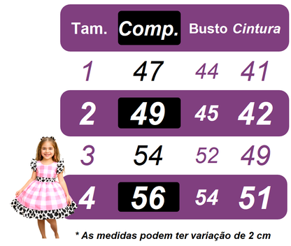 Vestido infantil de granja a cuadros blancos y rosas con lazo de vaca