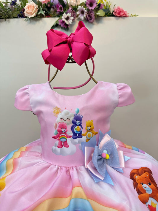 Vestido Infantil Rosa Ursinhos Carinhosos Festas Aniversários