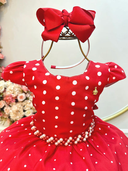 Vestido de fiesta infantil rojo con osito de peluche floral de lujo