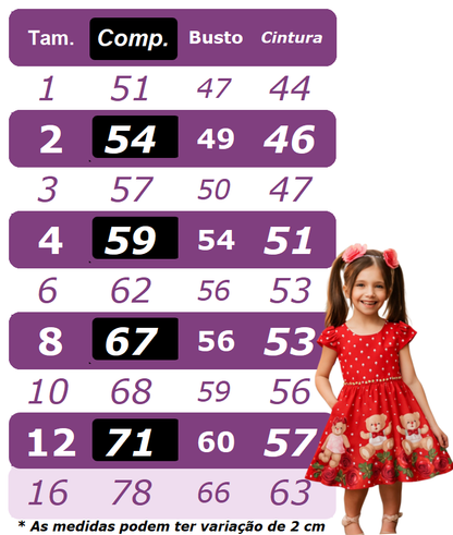 Vestido de fiesta infantil rojo con osito de peluche floral de lujo