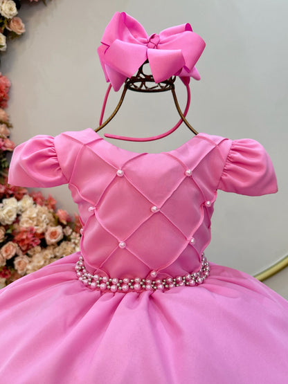 Vestido infantil rosa chicle con busto acanalado y vestido de novia para damas de honor