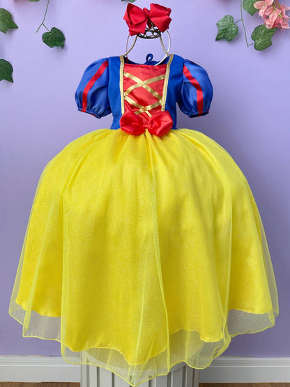 Vestido Infantil Princesa Branca de Neve Longo Com Capa
